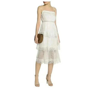 ZIMMERMANN Silk Lace Midi Dress Tiered Meridian Ivory 0 Floral Cut Out Strappy S